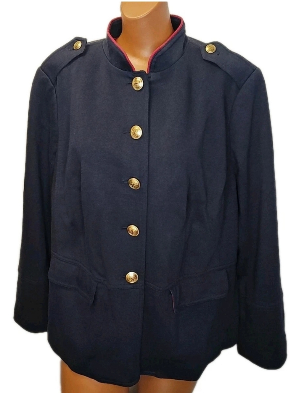 Talbots Military Blazer Jacket Plus 1X 18W Navy Gold Button Preppy Old Money Nwt